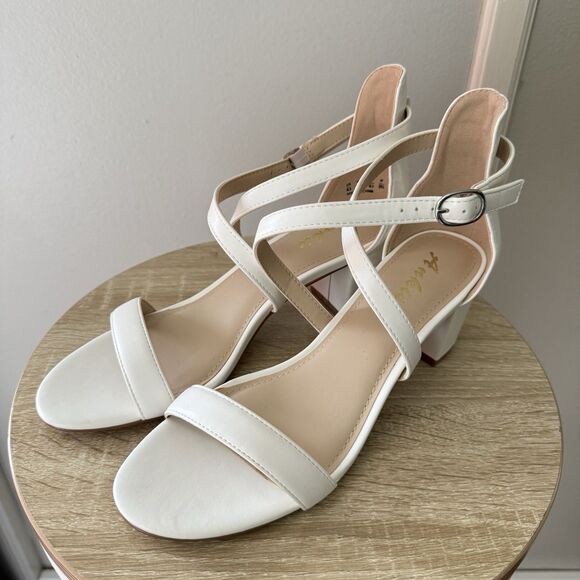 Women White 2.25 In Strappy Block Heels Comfy Grace Sandals Open Toe Chunky 8.5 - Picture 8 of 17